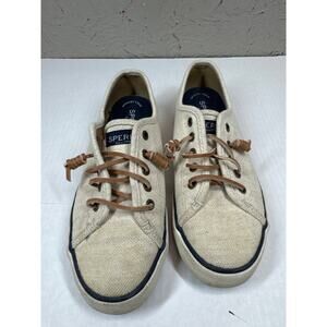 Sperry Pier View Canvas Sneaker Womens Top Slider Memory Foam Beige Size 7